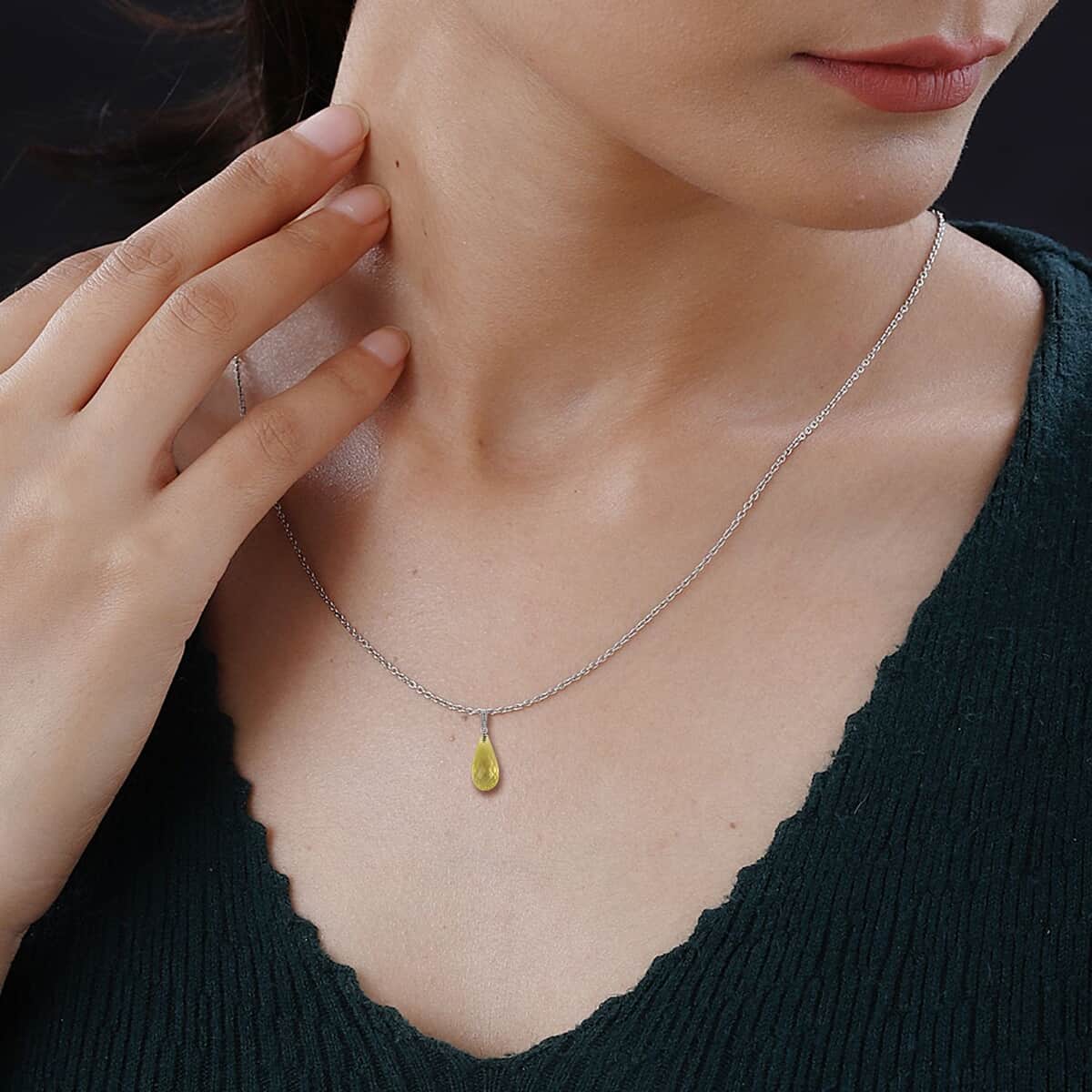 Yellow Quartzite Solitaire Pendant Necklace 18 Inches in Rhodium Over Sterling Silver 13.00 ctw image number 2