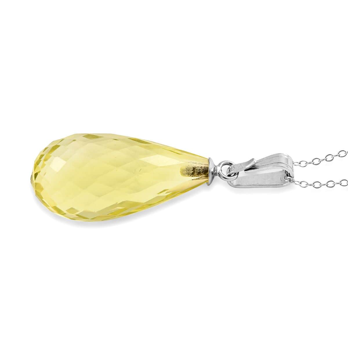 Yellow Quartzite Solitaire Pendant Necklace 18 Inches in Rhodium Over Sterling Silver 13.00 ctw image number 3