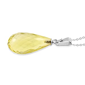 Yellow Quartzite Solitaire Pendant Necklace 18 Inches in Rhodium Over Sterling Silver 13.00 ctw