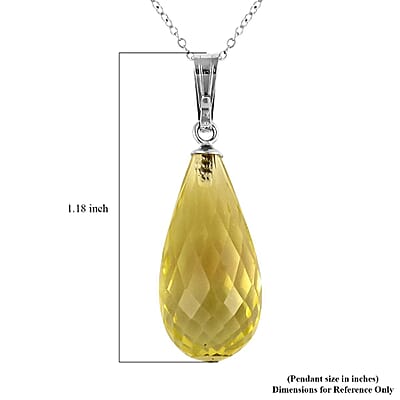 Yellow Quartzite Solitaire Pendant Necklace 18 Inches in Rhodium Over Sterling Silver 13.00 ctw