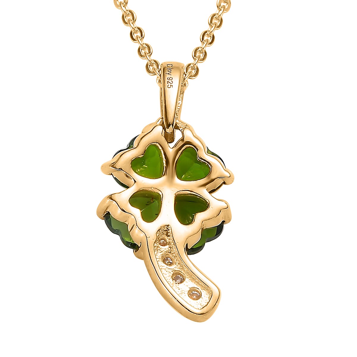 Chrome Diopside and Moissanite Clover Leaf Pendant Necklace 20 Inches in Vermeil Yellow Gold Over Sterling Silver 1.15 ctw image number 4
