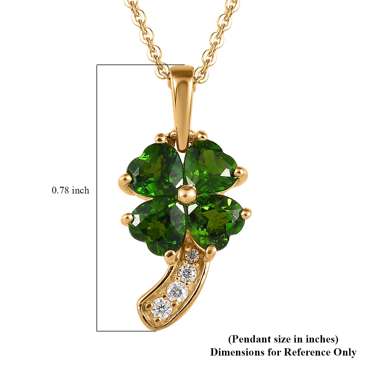 Chrome Diopside and Moissanite Clover Leaf Pendant Necklace 20 Inches in Vermeil Yellow Gold Over Sterling Silver 1.15 ctw image number 6