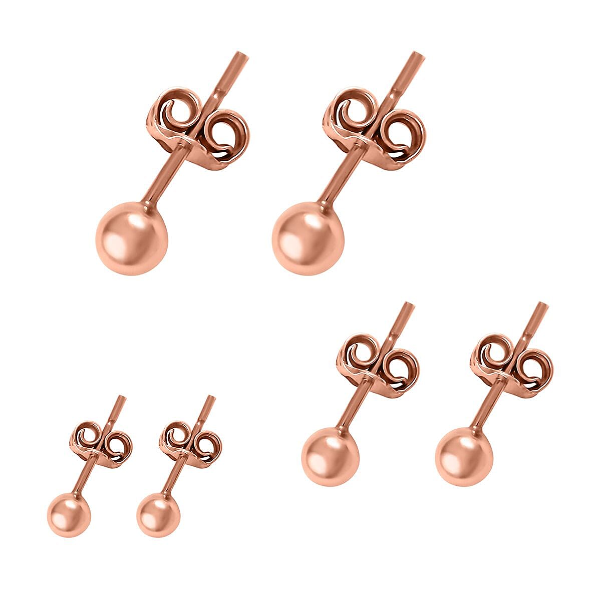 Ankur Treasure Chest 14K Rose Gold Over Sterling Silver Set of 3 Stud Ball Earrings 1.80 Grams (3mm, 4mm and 5mm) image number 2