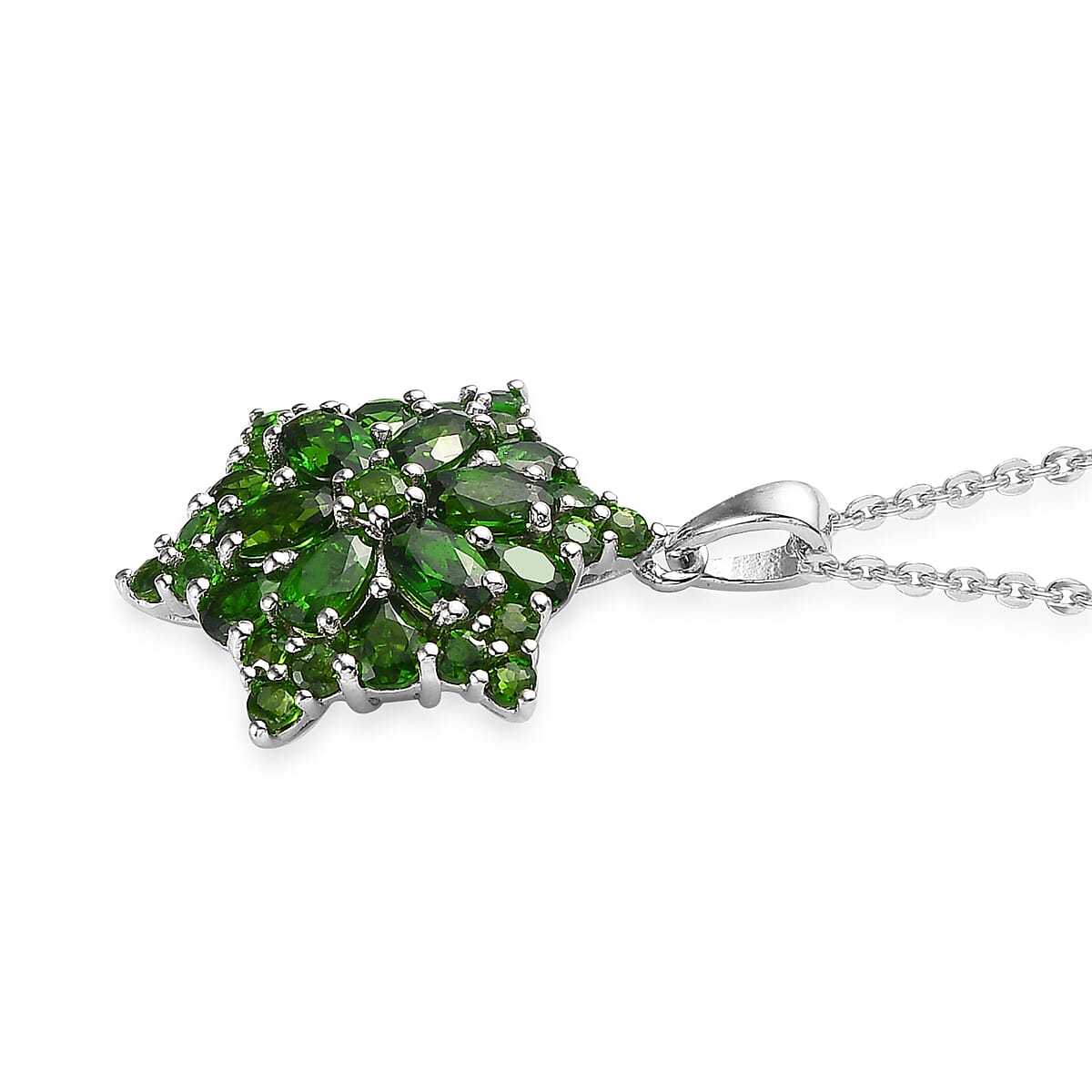 Chrome Diopside Floral Pendant Necklace 20 Inches in Platinum Over Sterling Silver 3.50 ctw image number 3