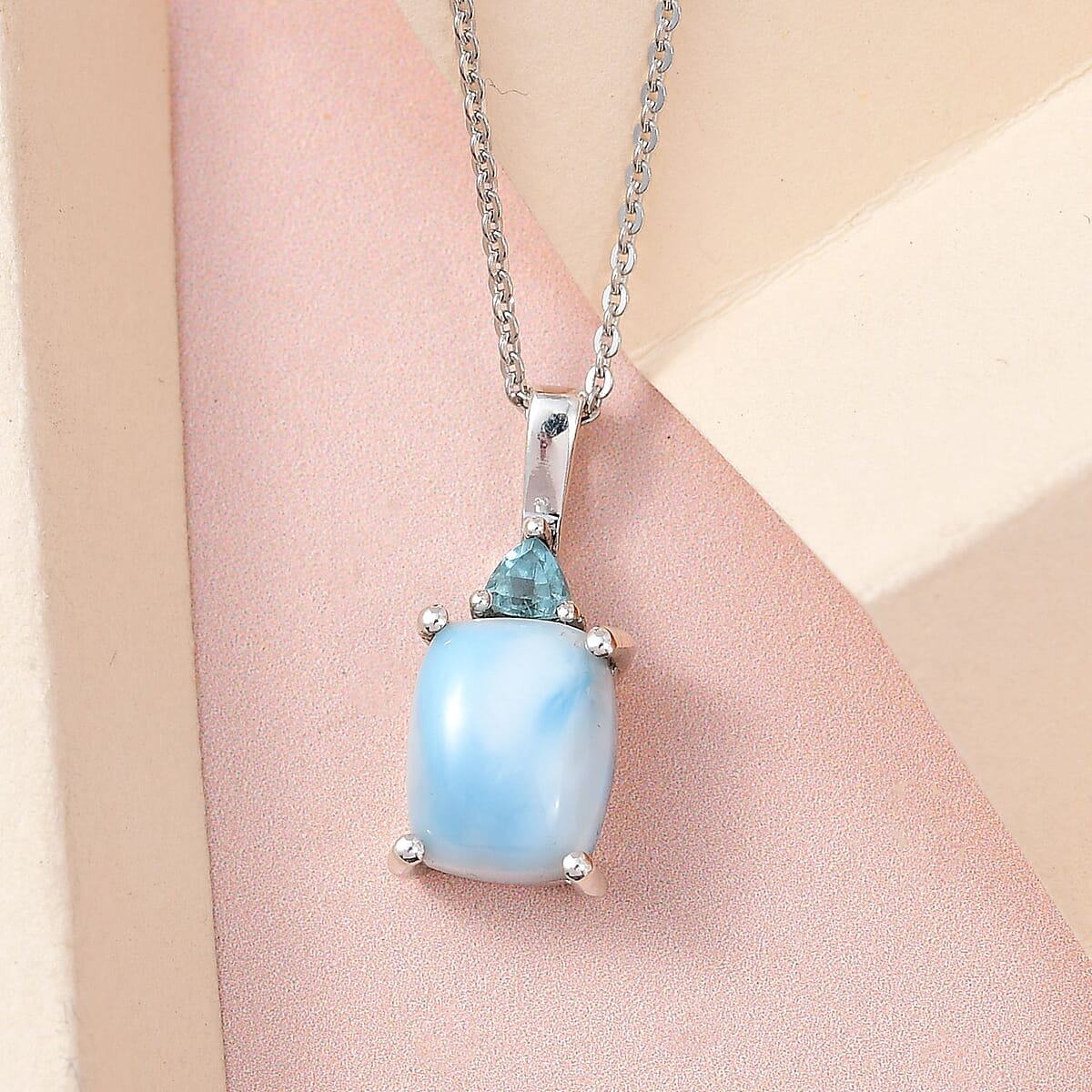 Premium Larimar Pendant Necklace, Madagascar Paraiba Apatite Pendant Necklace, Sterling Silver Necklace, 20 Inches Necklace 2.50 ctw image number 1