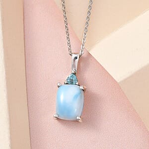 Premium Larimar Pendant Necklace, Madagascar Paraiba Apatite Pendant Necklace, Sterling Silver Necklace, 20 Inches Necklace 2.50 ctw