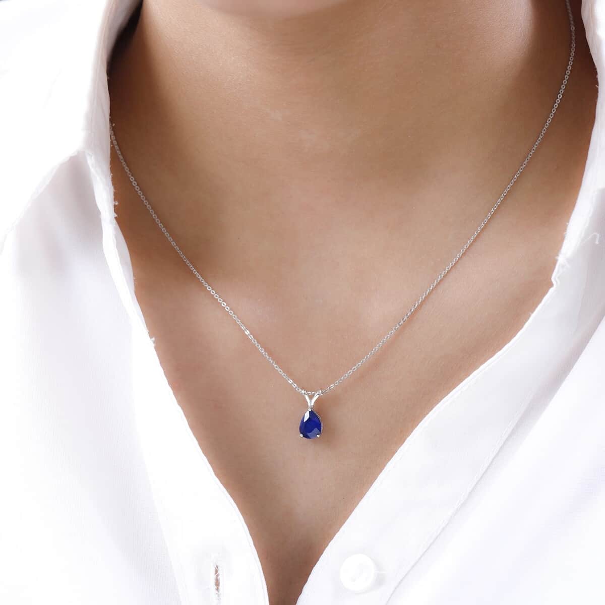 Tanzanian Blue Spinel (DF) Solitaire Pendant Necklace 20 Inches in Platinum Over Sterling Silver 1.35 ctw image number 2