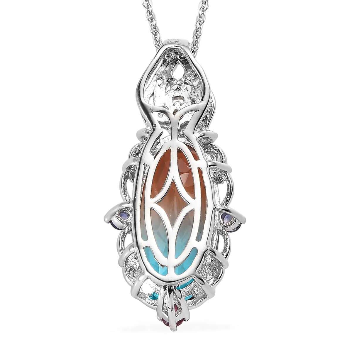 Aqua Terra Costa Quartz (Triplet) and Multi Gemstone Pendant Necklace 20 Inches in Vermeil YG and Platinum Over Sterling Silver 9.75 ctw image number 4