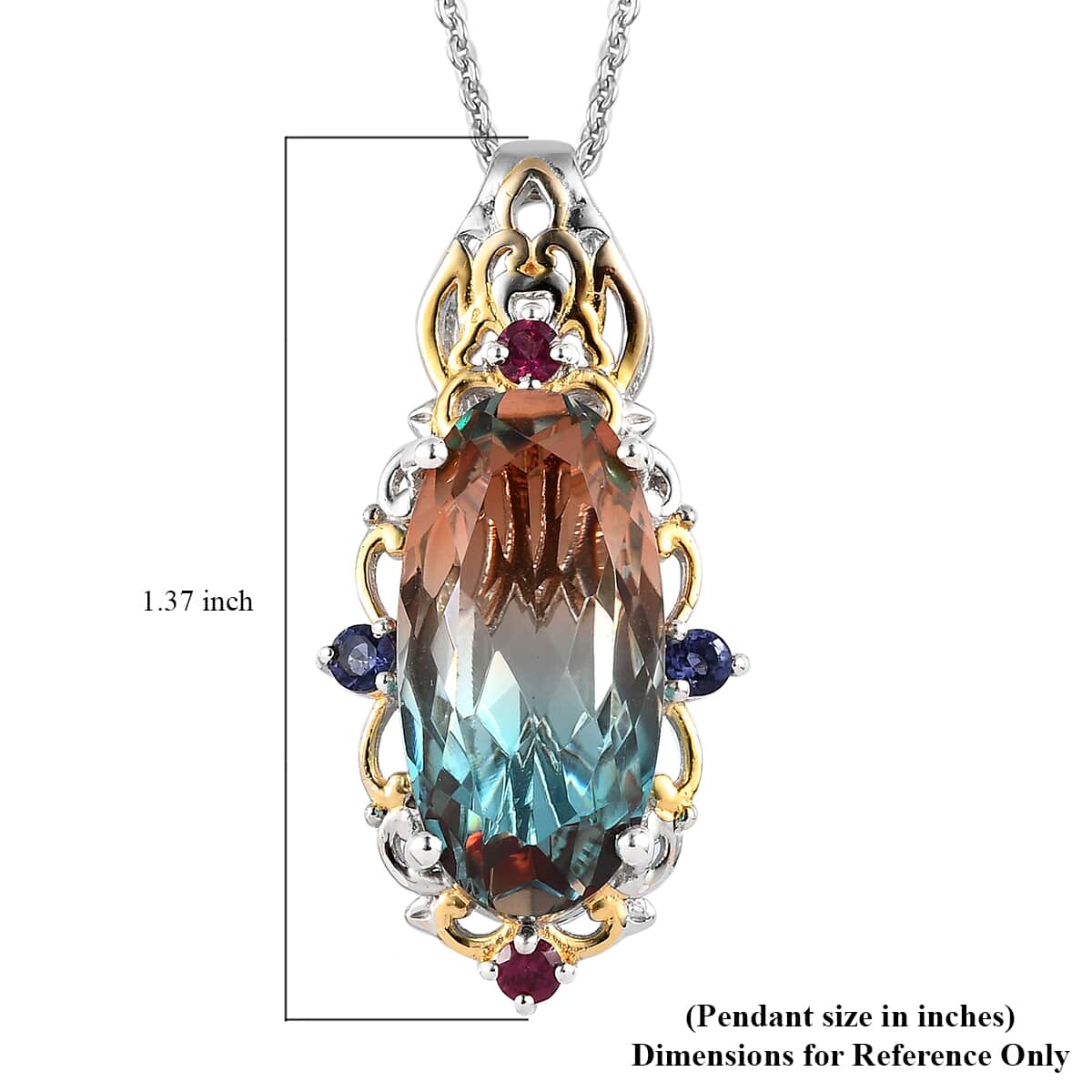 Aqua Terra Costa Quartz (Triplet) and Multi Gemstone Pendant Necklace 20 Inches in Vermeil YG and Platinum Over Sterling Silver 9.75 ctw image number 6