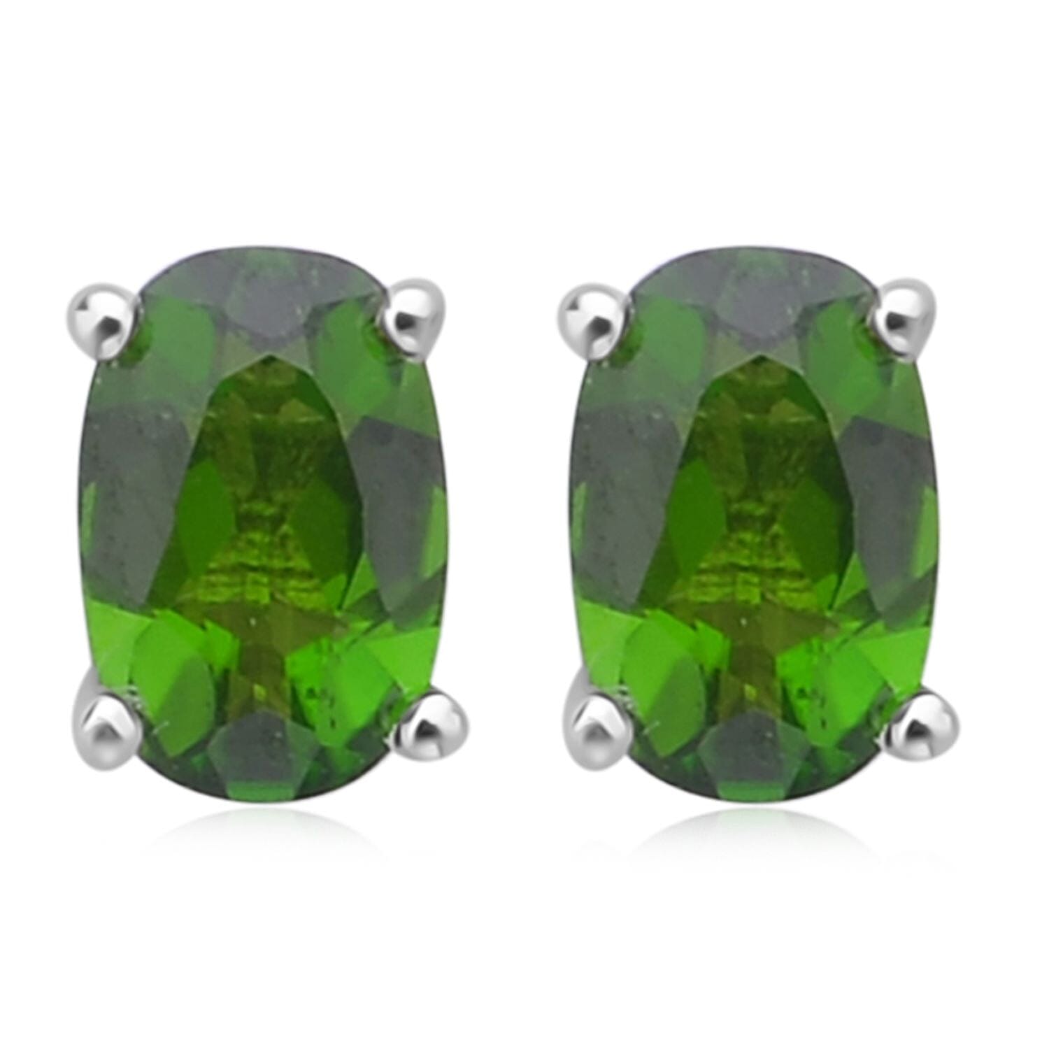 Natural Chrome Diopside, White Zircon Stud Earrings, Ring (Size 5.0) and Pendant Necklace 18 Inches in Rhodium Over Sterling Silver 3.40 ctw