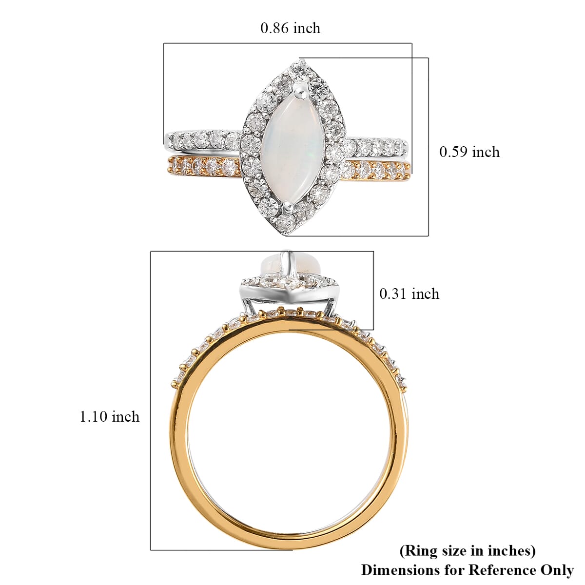 Australian White Opal and Moissanite Set of 2 Ring in Platinum and Vermeil Yellow Gold Over Sterling Silver 1.25 ctw (Delivery in 5-7 Business Days) image number 6