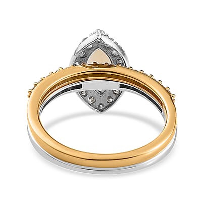 Australian Opal and Moissanite Set of 2 Ring in Platinum and Vermeil Yellow Gold Over Sterling Silver (Size 6) 1.25 ctw
