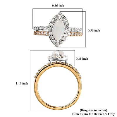 Australian Opal and Moissanite Set of 2 Ring in Platinum and Vermeil Yellow Gold Over Sterling Silver (Size 6) 1.25 ctw