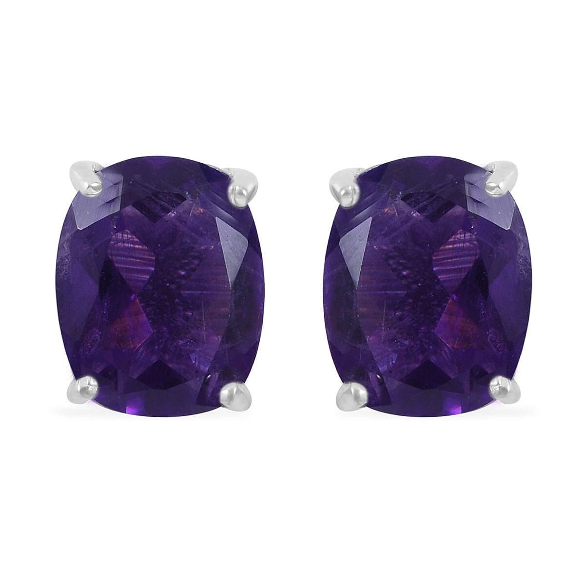Amethyst, Natural White Zircon Stud Earrings, Ring (Size 5.0) and Pendant Necklace 18 Inches in Platinum Over Sterling Silver 8.40 ctw