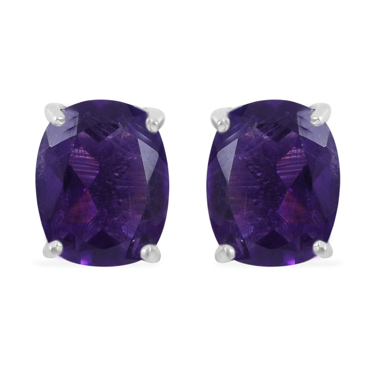 Amethyst, Natural White Zircon Stud Earrings, Ring (Size 5.0) and Pendant Necklace 18 Inches in Platinum Over Sterling Silver 8.40 ctw image number 6