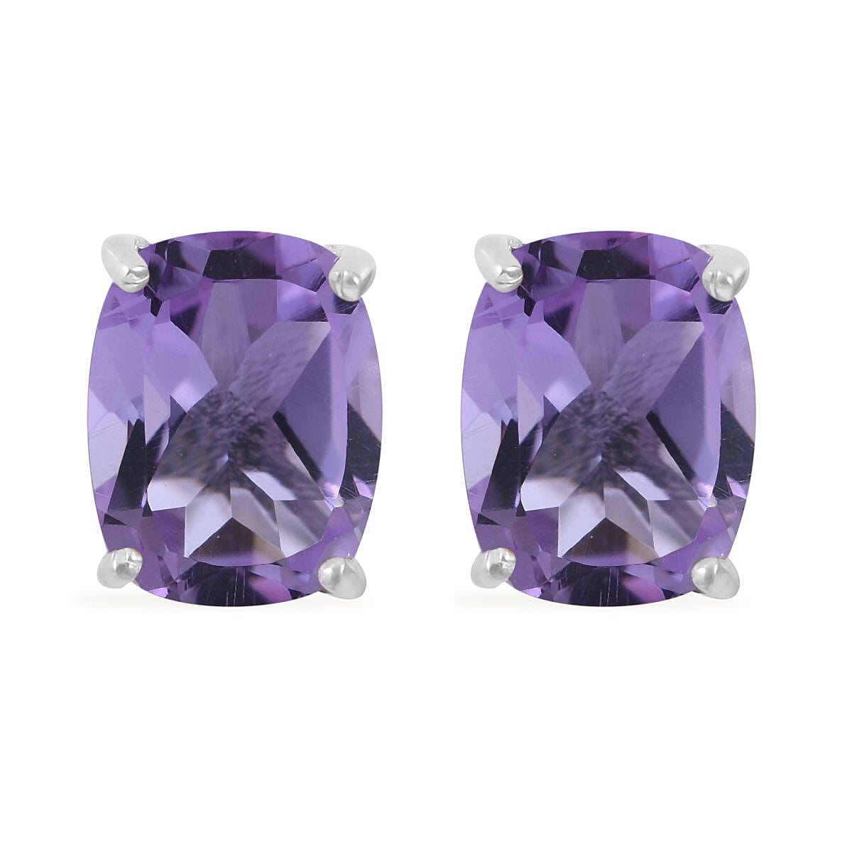 Rose De France Amethyst, White Zircon Stud Earrings, Ring (Size 8.0) and Pendant Necklace 18 Inches in Platinum Over Sterling Silver 8.60 ctw image number 6