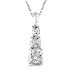Simulated Diamond Pendant Necklace 18 Inches in Rhodium Over Sterling Silver 7.85 ctw