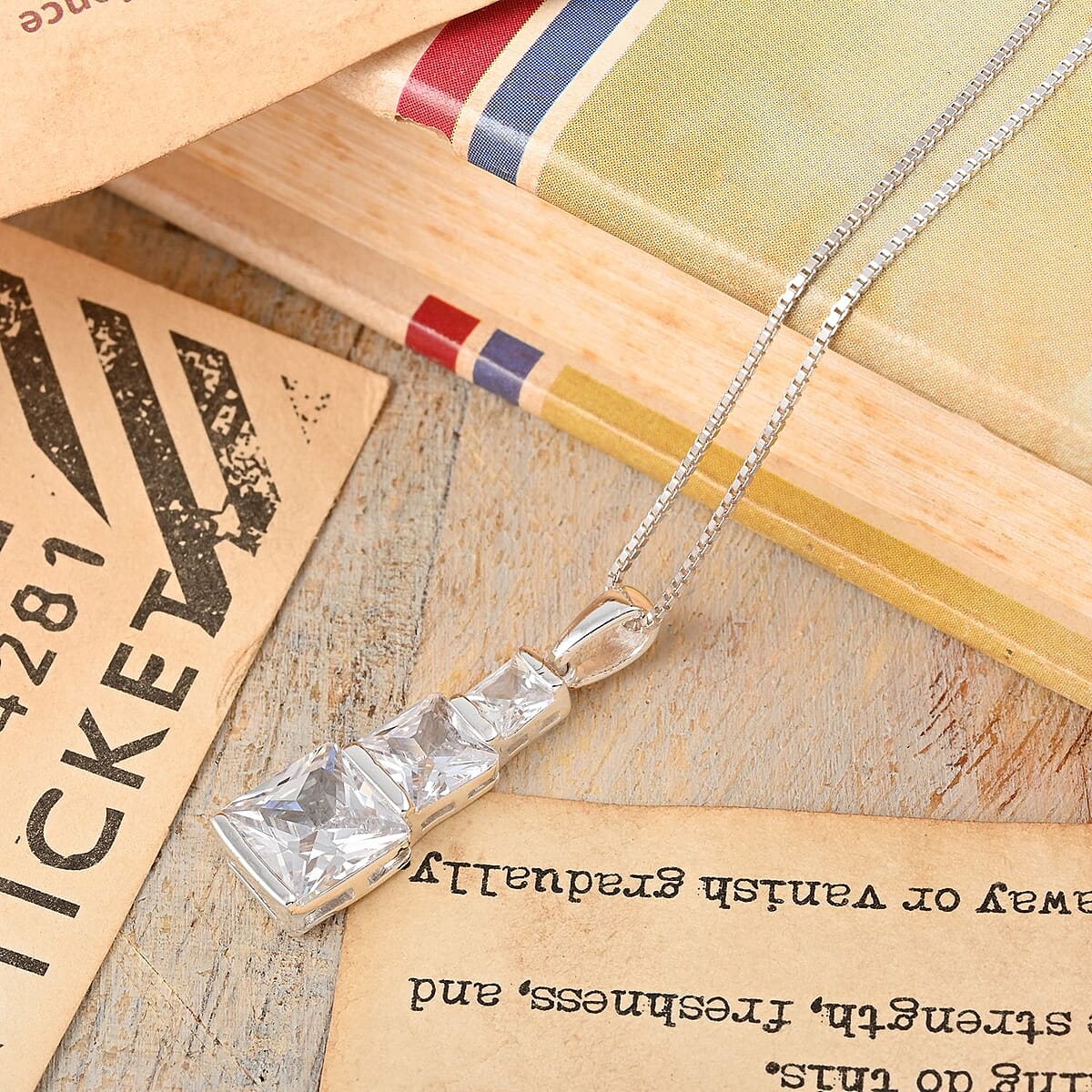 Simulated Diamond Pendant Necklace 18 Inches in Rhodium Over Sterling Silver 7.85 ctw image number 1