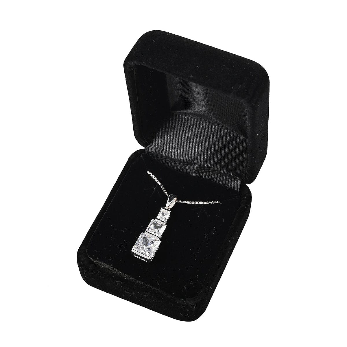 Simulated Diamond Pendant Necklace 18 Inches in Rhodium Over Sterling Silver 7.85 ctw image number 6