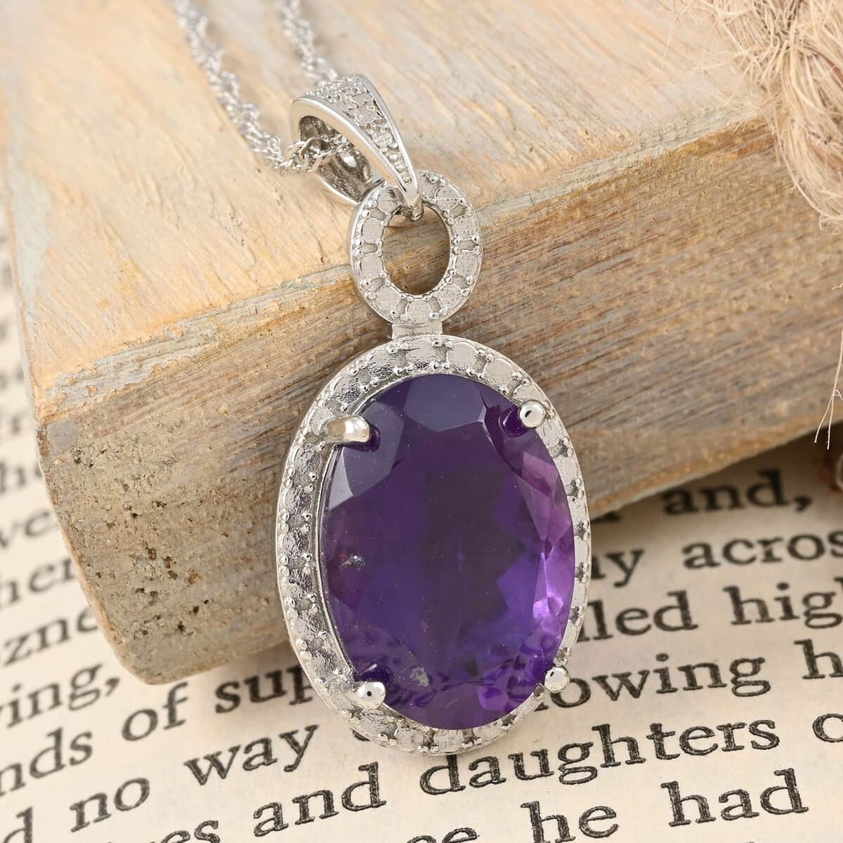 Amethyst Pendant Necklace 18 Inches in Rhodium Over Sterling Silver 8.00 ctw image number 1