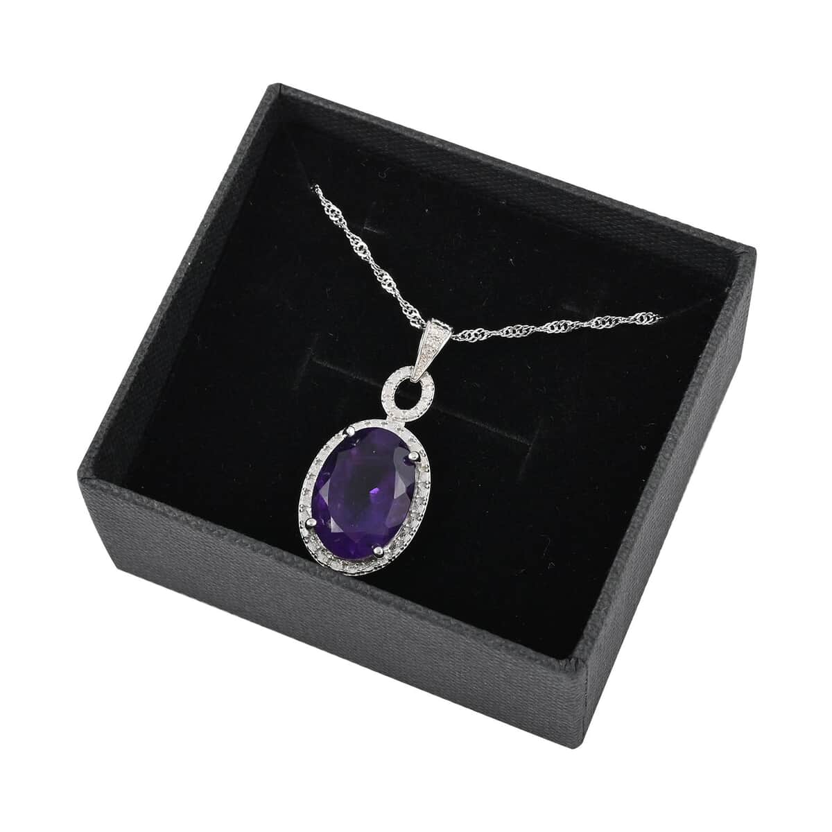 Amethyst Pendant Necklace 18 Inches in Rhodium Over Sterling Silver 8.00 ctw image number 4