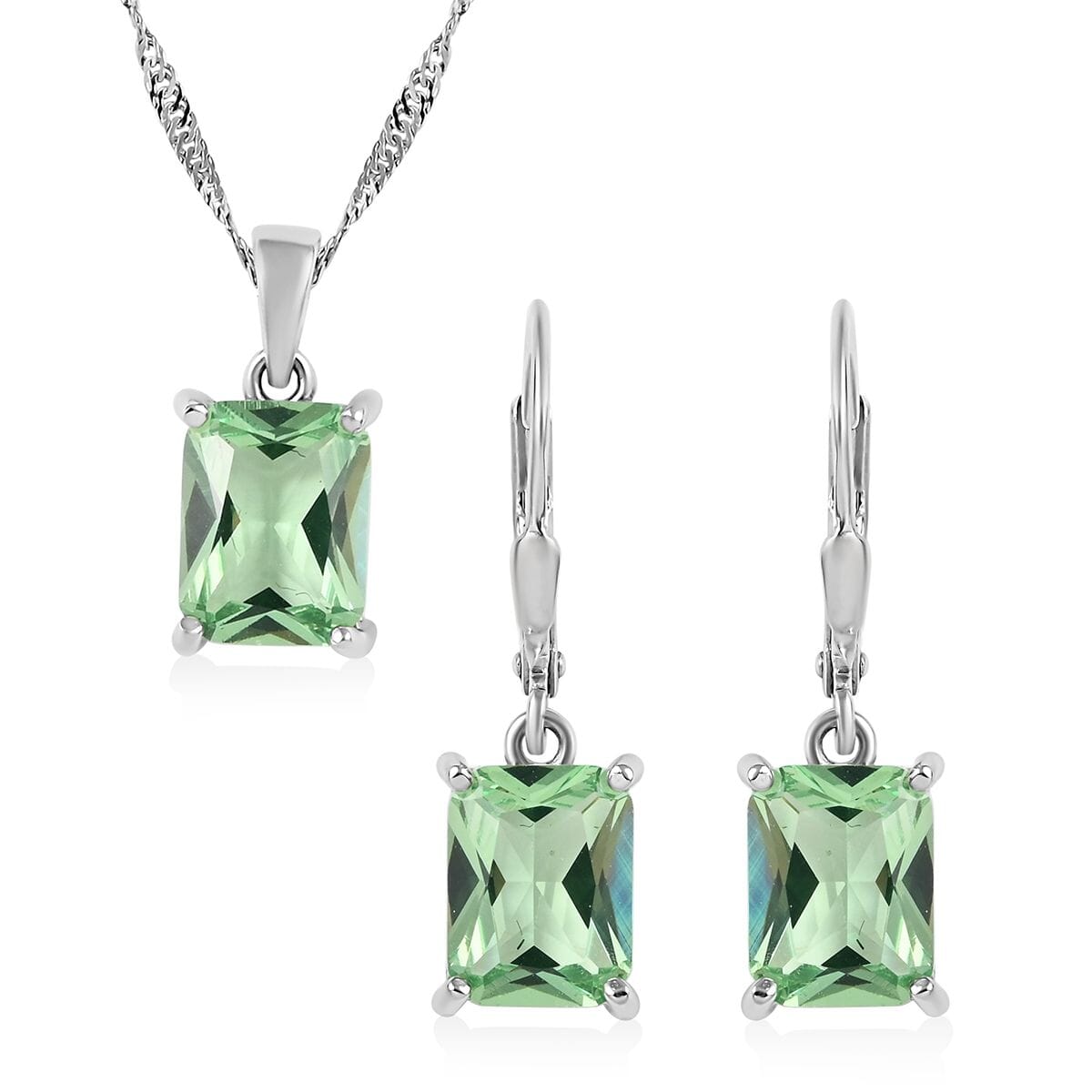 Simulated Green Diamond Earrings and Pendant Necklace 18 Inches in Rhodium Over Sterling Silver 13.35 ctw image number 0