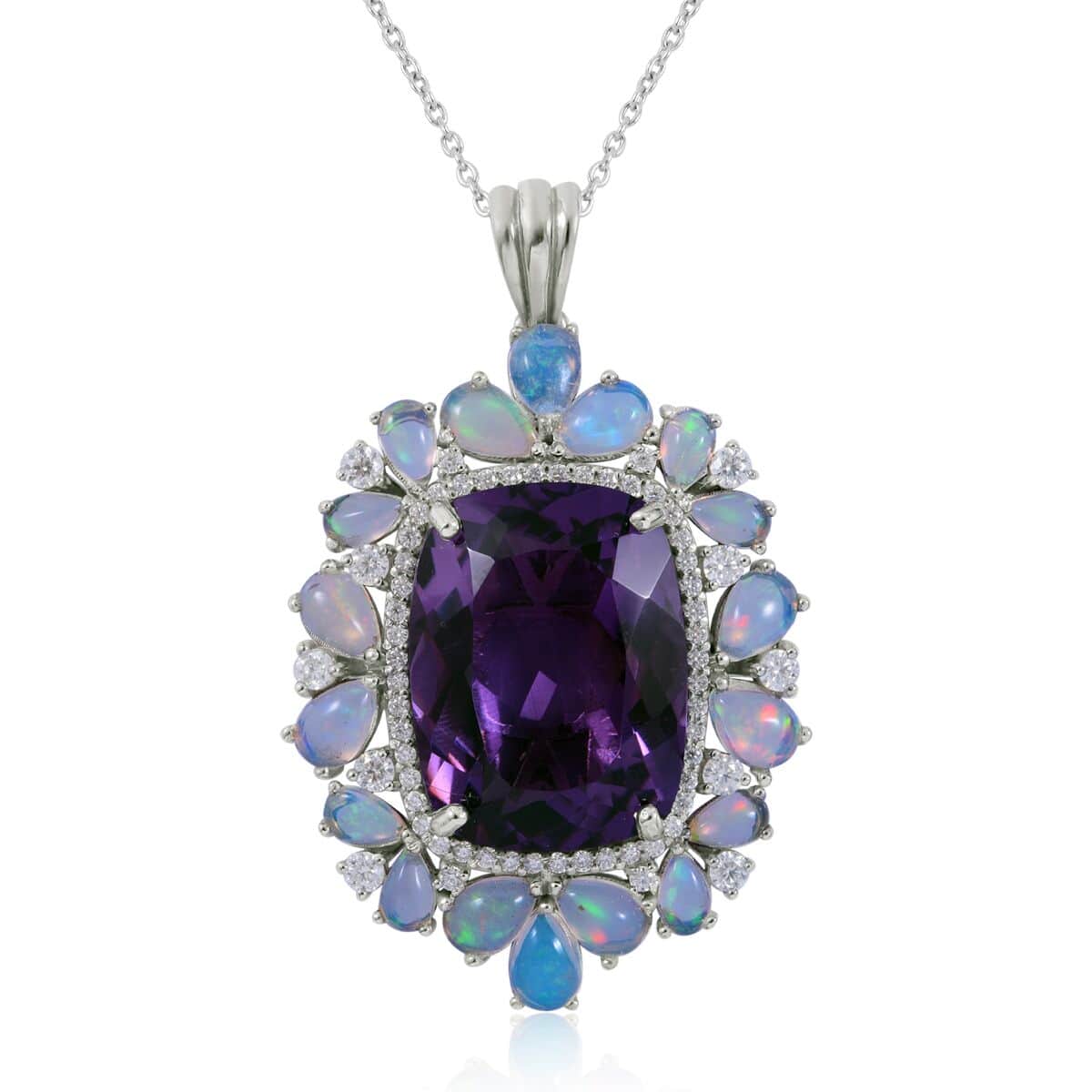 AAA Amethyst and Multi Gemstone Pendant Necklace 18 Inches in Platinum Over Sterling Silver 7.5 Grams 24.85 ctw image number 0