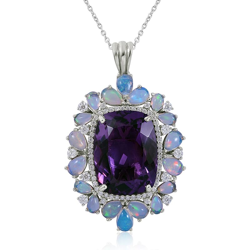 AAA Amethyst and Multi Gemstone Pendant Necklace 18 Inches in Platinum Over Sterling Silver 24.85 ctw