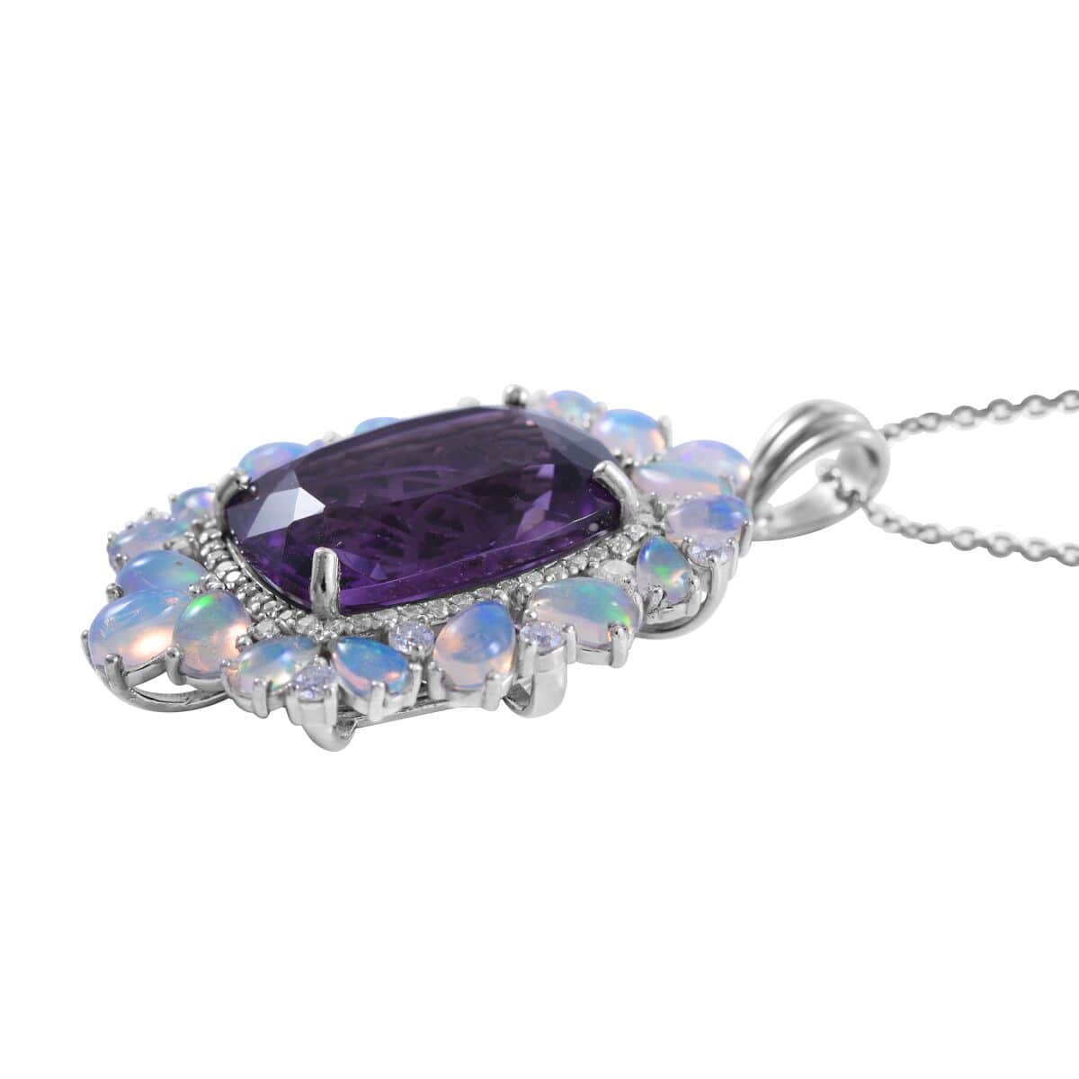 AAA Amethyst and Multi Gemstone Pendant Necklace 18 Inches in Platinum Over Sterling Silver 7.5 Grams 24.85 ctw image number 2