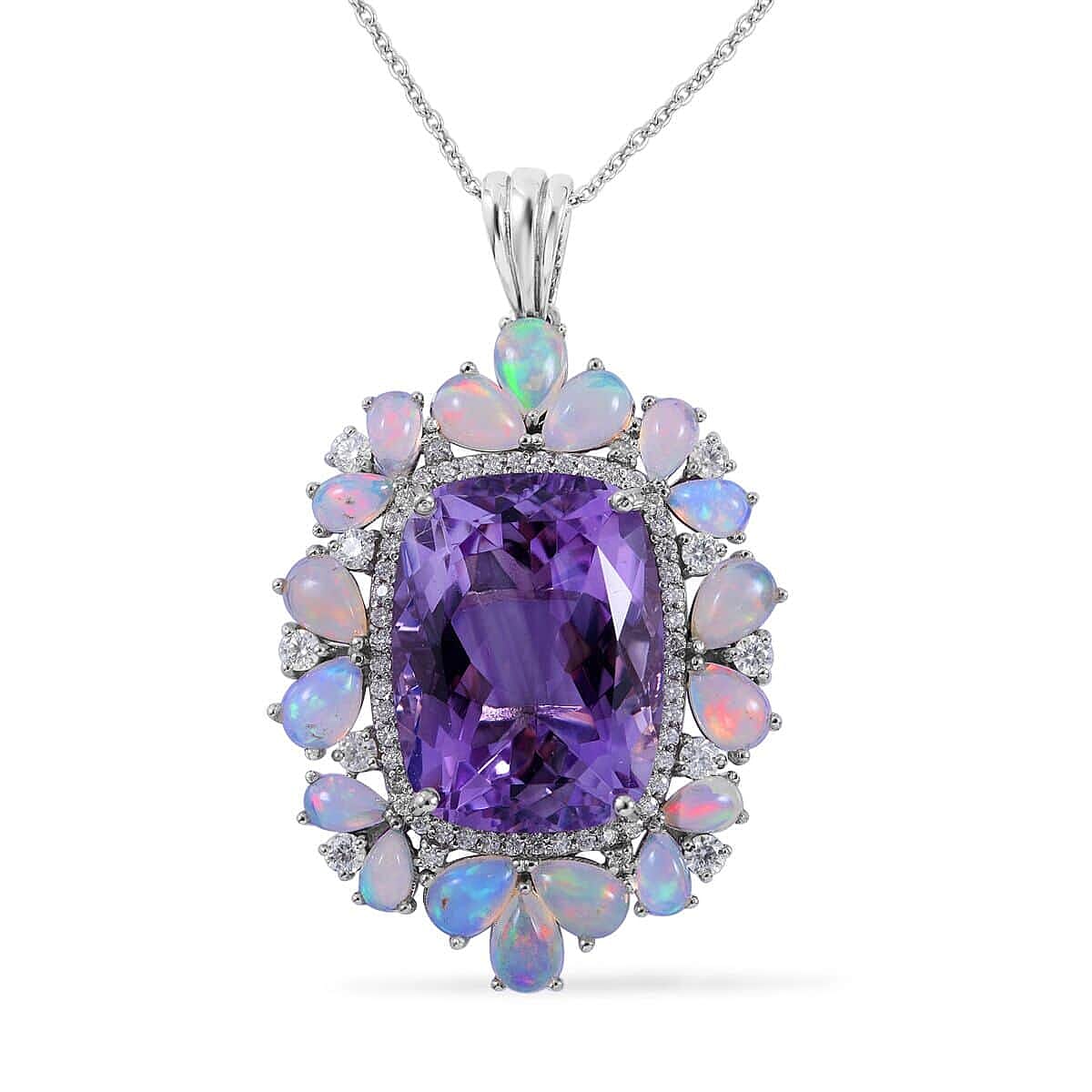 AAA Rose De France Amethyst and Multi Gemstone Pendant Necklace 18 Inches in Platinum Over Sterling Silver 25.00 ctw image number 0
