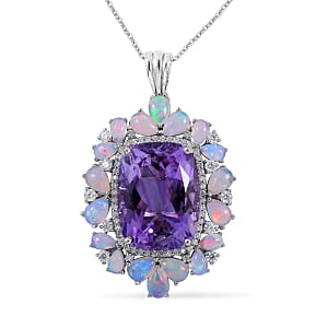 AAA Rose De France Amethyst and Multi Gemstone Pendant Necklace 18 Inches in Platinum Over Sterling Silver 25.00 ctw