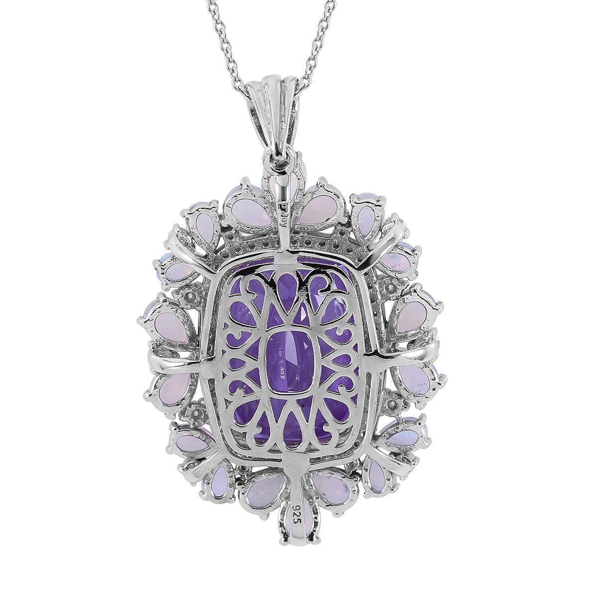 AAA Rose De France Amethyst and Multi Gemstone Pendant Necklace 18 Inches in Platinum Over Sterling Silver 25.00 ctw image number 3