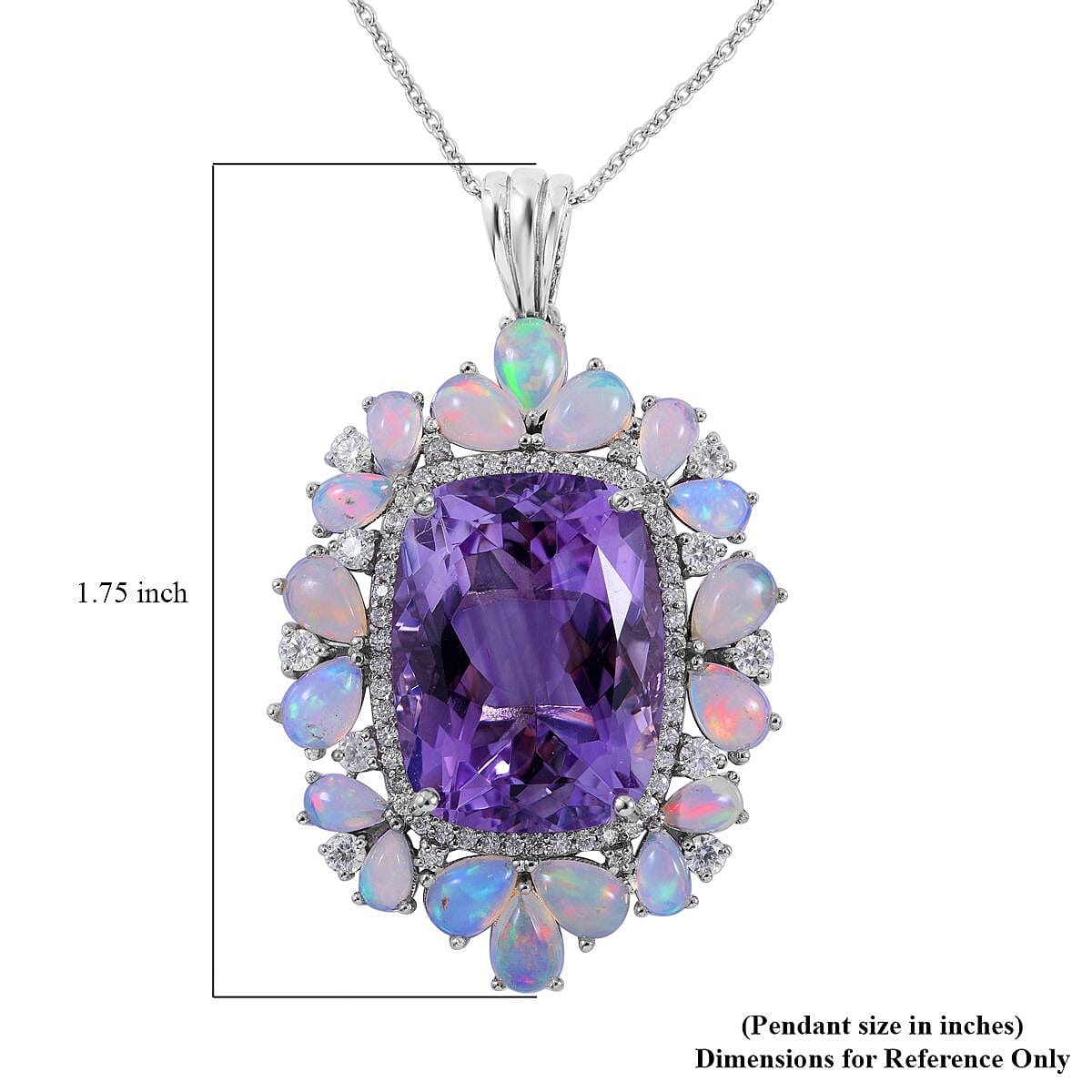 AAA Rose De France Amethyst and Multi Gemstone Pendant Necklace 18 Inches in Platinum Over Sterling Silver 25.00 ctw image number 5