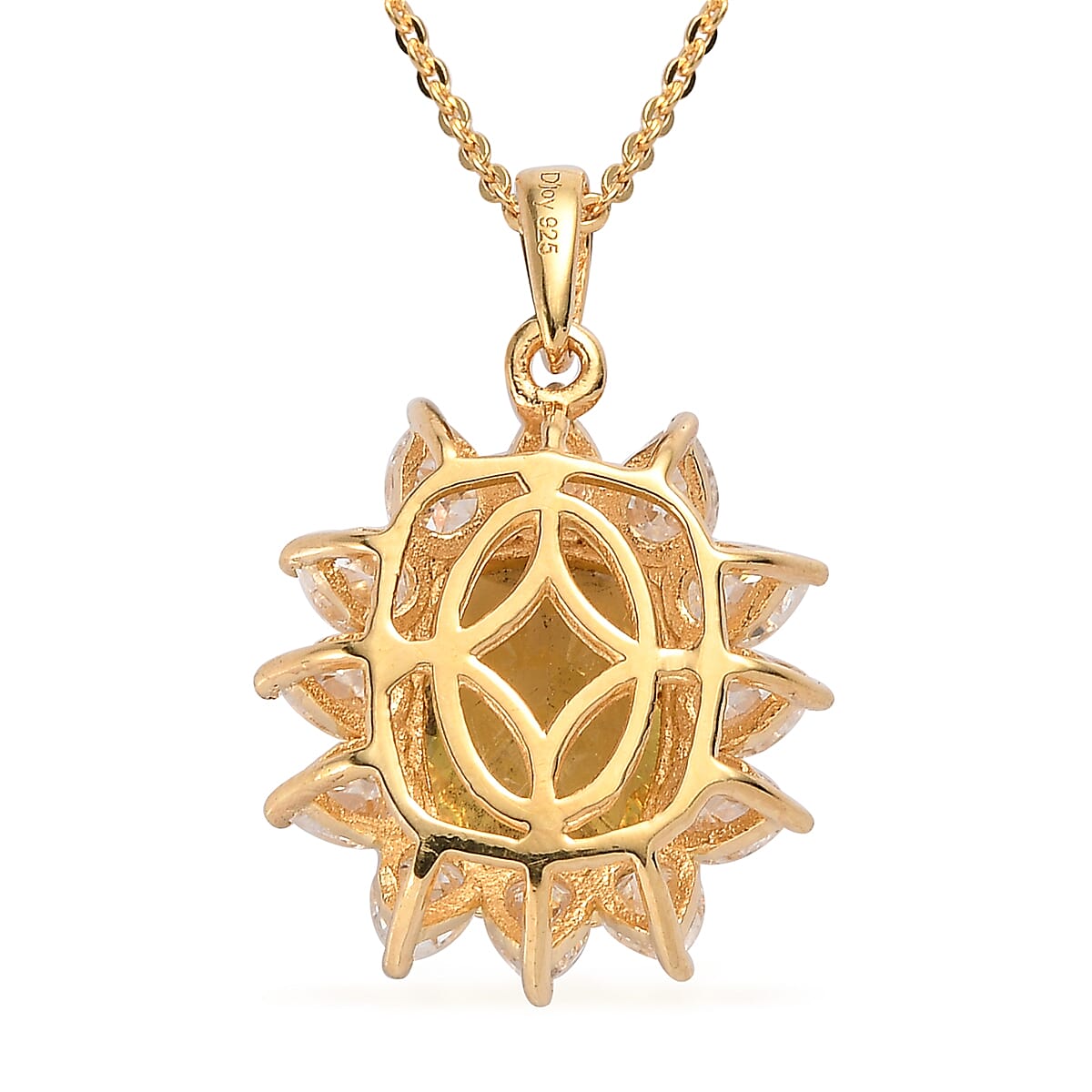 Brazilian Golden Apatite and Moissanite Sunburst Pendant Necklace 20 Inches in Vermeil Yellow Gold Over Sterling Silver 5.15 ctw image number 4