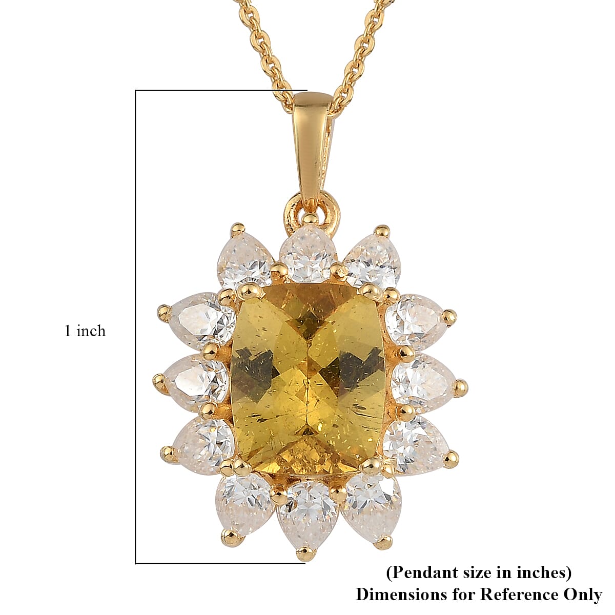 Brazilian Golden Apatite and Moissanite Sunburst Pendant Necklace 20 Inches in Vermeil Yellow Gold Over Sterling Silver 5.15 ctw image number 6