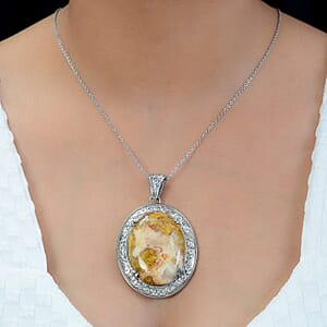 Crazy Lace Agate 82.50 ctw Pendant Necklace 20 Inches in Stainless Steel, Tarnish-Free, Waterproof, Sweat Proof Jewelry
