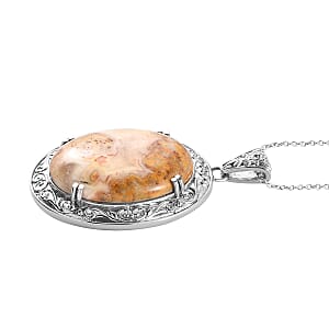 Crazy Lace Agate 82.50 ctw Pendant Necklace 20 Inches in Stainless Steel, Tarnish-Free, Waterproof, Sweat Proof Jewelry