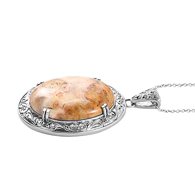 Crazy Lace Agate 82.50 ctw Pendant Necklace 20 Inches in Stainless Steel, Tarnish-Free, Waterproof, Sweat Proof Jewelry