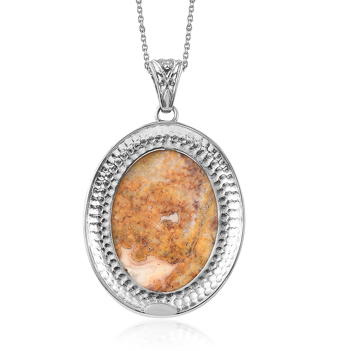 Crazy Lace Agate 82.50 ctw Pendant Necklace 20 Inches in Stainless Steel, Tarnish-Free, Waterproof, Sweat Proof Jewelry