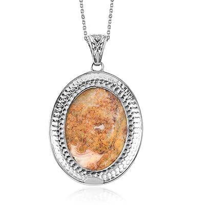 Crazy Lace Agate 82.50 ctw Pendant Necklace 20 Inches in Stainless Steel, Tarnish-Free, Waterproof, Sweat Proof Jewelry