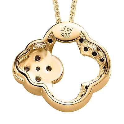Moissanite and Thai Black Spinel 4 Leaf Clover Pendant Necklace 20 Inches in Vermeil Yellow Gold Over Sterling Silver 0.40 ctw