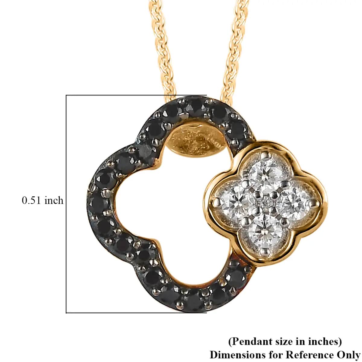 Moissanite and Thai Black Spinel 4 Leaf Clover Pendant Necklace 20 Inches in Vermeil Yellow Gold Over Sterling Silver 0.40 ctw image number 6