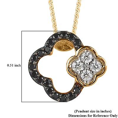 Moissanite and Thai Black Spinel 4 Leaf Clover Pendant Necklace 20 Inches in Vermeil Yellow Gold Over Sterling Silver 0.40 ctw
