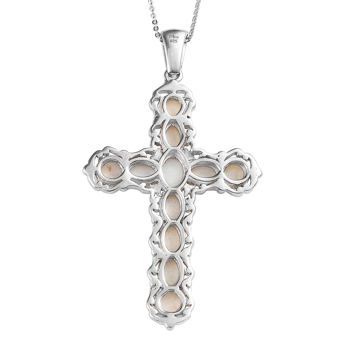 Australian Opal Cross Pendant Necklace 20 Inches in Vermeil Yellow Gold and Platinum Over Sterling Silver 3.10 ctw image number 4