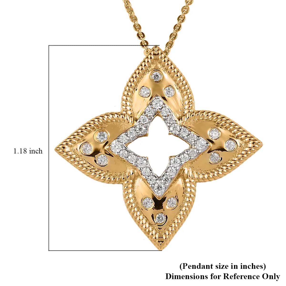 Moissanite Floral 4 Leaf Celestial Clover Pendant Necklace 20 Inches in Vermeil Yellow Gold Over Sterling Silver 0.50 ctw image number 6