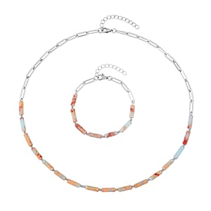 Jade Barrel Paper Clip Chain Necklace (20-22Inches) and Bracelet (7.5-9.0In) in Stainless Steel 65.00 ctw | Tarnish-Free, Waterproof, Sweat Proof Jewelry