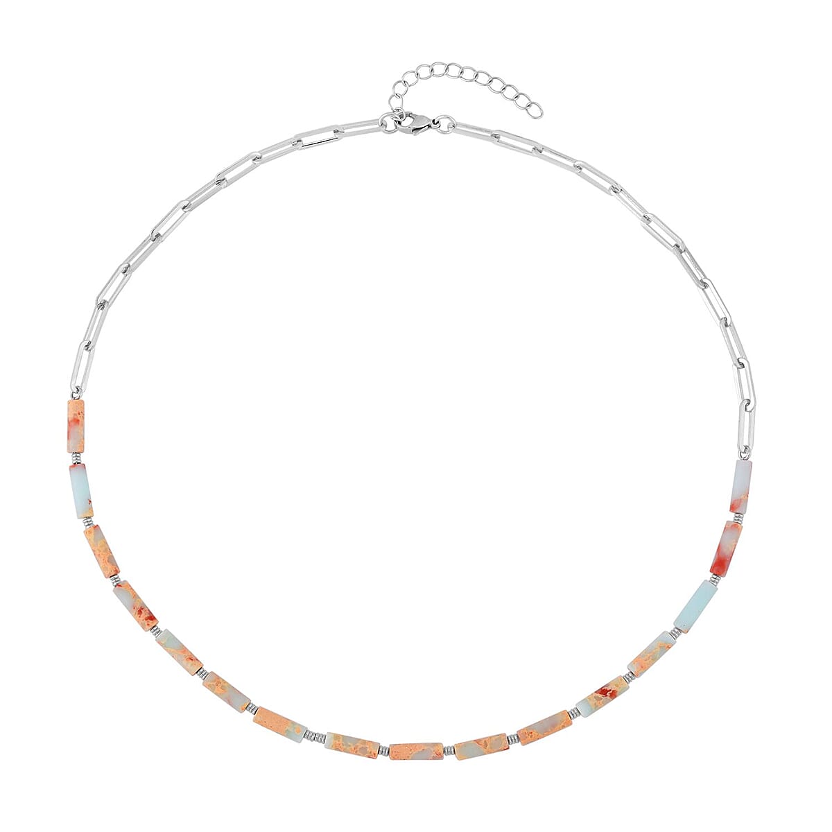 Jade Barrel Paper Clip Chain Necklace (20-22Inches) and Bracelet (7.5-9.0In) in Stainless Steel 65.00 ctw | Tarnish-Free, Waterproof, Sweat Proof Jewelry image number 2