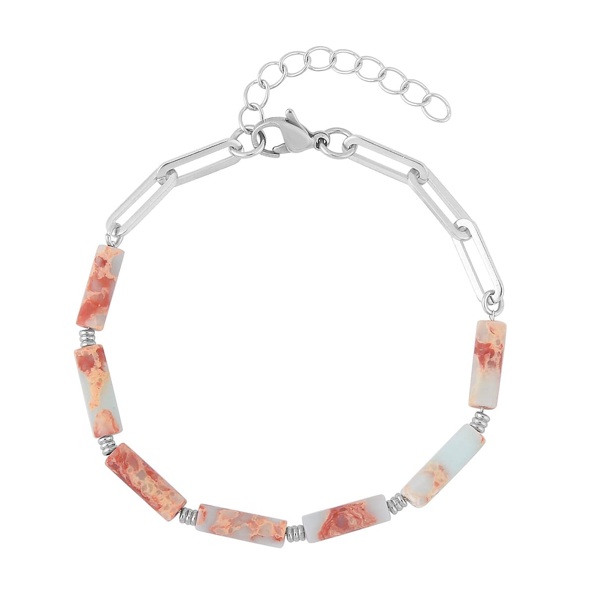 Jade Barrel Paper Clip Chain Necklace (20-22Inches) and Bracelet (7.5-9.0In) in Stainless Steel 65.00 ctw | Tarnish-Free, Waterproof, Sweat Proof Jewelry image number 5