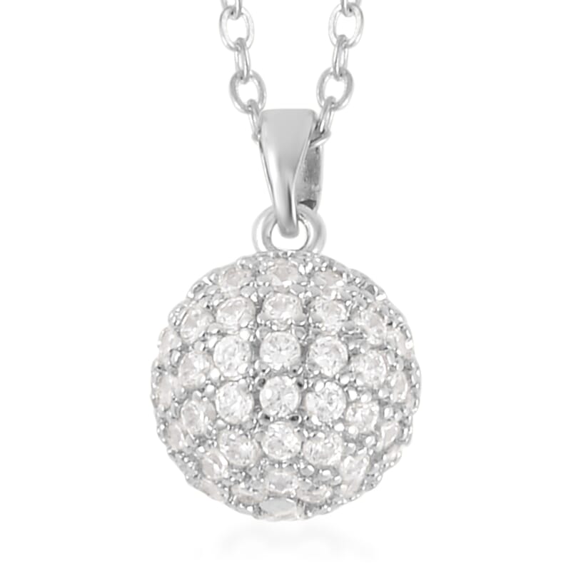 Simulated Diamond Earrings and Pendant Necklace 20-22 Inches in Silvertone 1.20 ctw