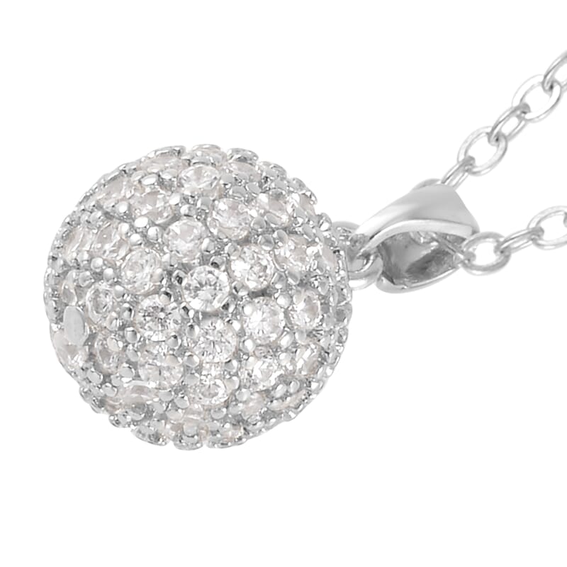 Simulated Diamond Earrings and Pendant Necklace 20-22 Inches in Silvertone 1.20 ctw